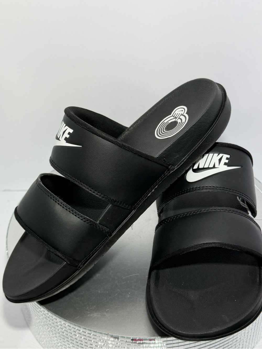 Nike Black Slides with White Swoosh Double-Strap size 10 - Picture 3 of 6